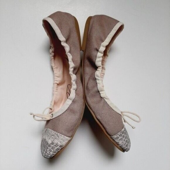 SAM & LIBBY Ballet Flat Shoes Taupe Cream Snake Toe Sz 9 - Picture 6 of 7